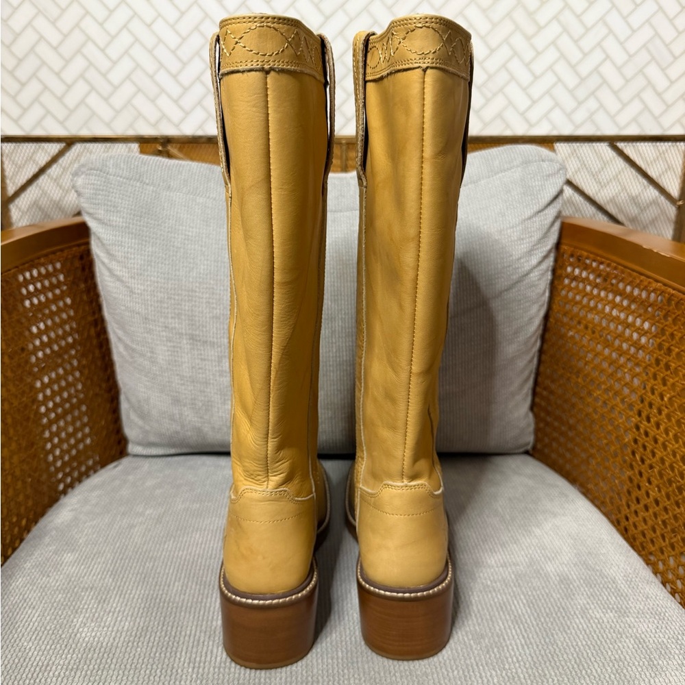 Frye Tall Leather Heeled Boots in Mustard Yellow - Picture 7 of 10